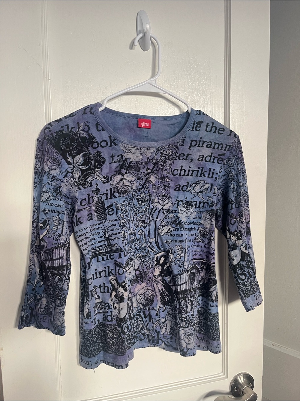 Glima euro y2k grunge alt blue floral script long sleeve top